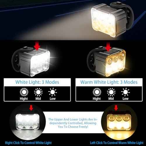 2 Pcs Bike Light,Bicycle Lights Front and Rear,USB Rechargeable Bike Light Set 6+12Modes,IPX4 Waterproof Bike Lights for Night Riding or Cycling,Taillights with Internal Spot and External Flood Light