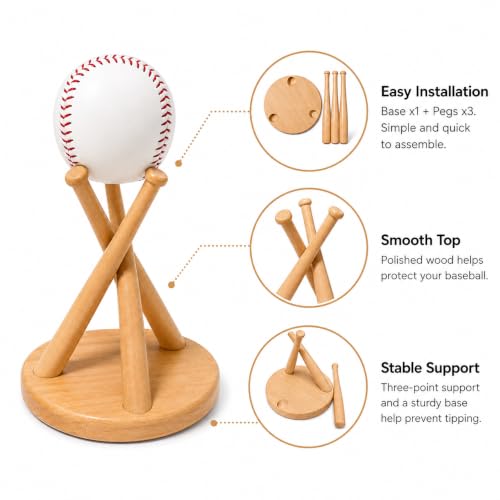 Wood Baseball Display Stand with Stable Base for Softballs & Collectibles