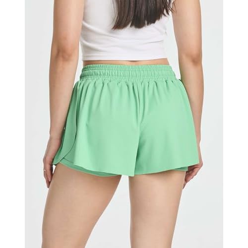 Real Essentials 4 Pack:Womens Flowy Dry Fit Running Short - Spandex Underneath Workout Summer Shorts (Available in Plus Size)