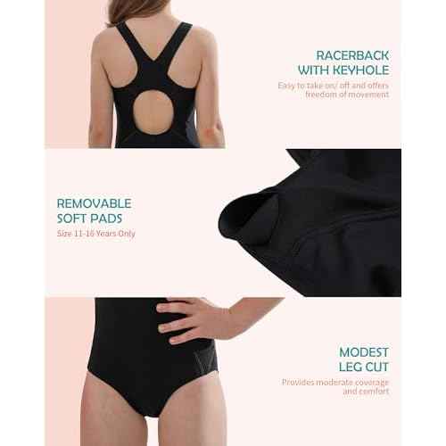 beautyin Girls One Piece Swimsuits Size 7-16 Athletic Racerback Bathing Suit
