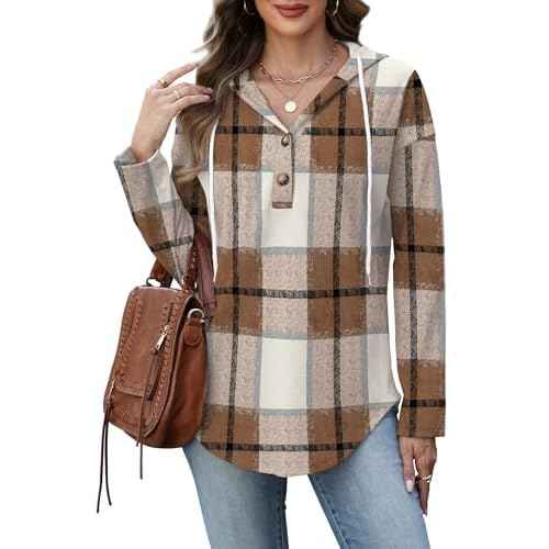 RUMIA Womens Tops V Neck Button Sweatshirt for Women Pullover Long Sleeve Shirts Fall Outfits 2025 Loose Fit S-3XL