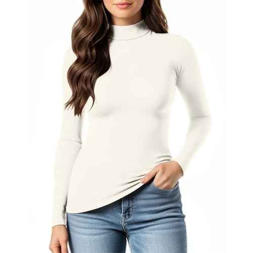 MANGOPOP Women's Mock Turtleneck Long Sleeve Shirt Fall Outfits Fashion Thermal Undershirt Basic Tops Fitted Layer Tee 2025