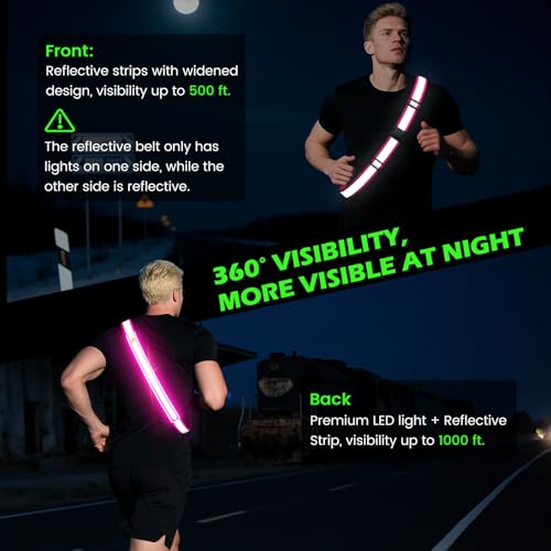 Pink Reflective Sash for Night Walking Safety LED Belt for Men Women