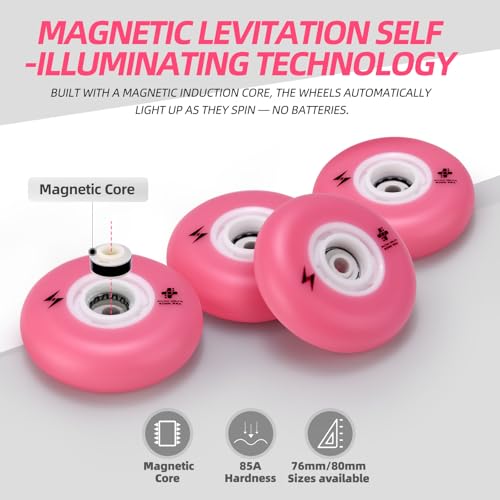 Pink 76mm LED Light-Up Inline Skate Wheels 90A for Indoor Outdoor Skating
