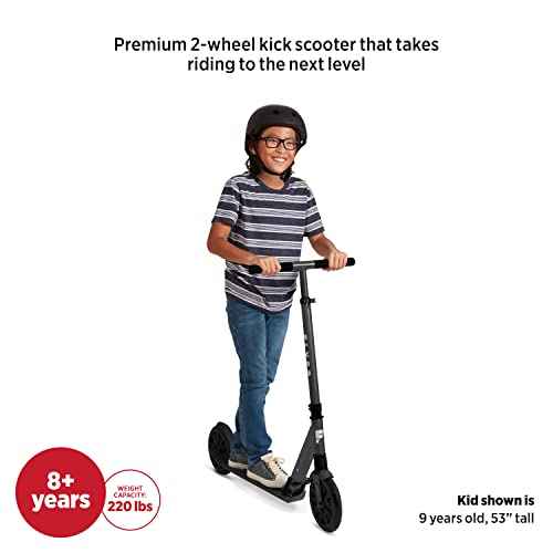 Flyer Kickstart Max, Radio Flyer Kick Scooter, Adjustable Handlebars & Foldable, Black Scooter 8+ Years, and up to 220 lbs