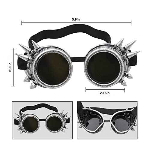 Steampunk Goggles Vintage silver stud welding glasses motorcycle goggles Gothic Cosplay Sunglasse