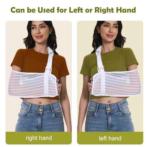 White Arm Sling for Broken Arm Torn Rotator Cuff Shoulder Elbow Wrist Injury Mesh Adults Support Brace for Men and Women (White)