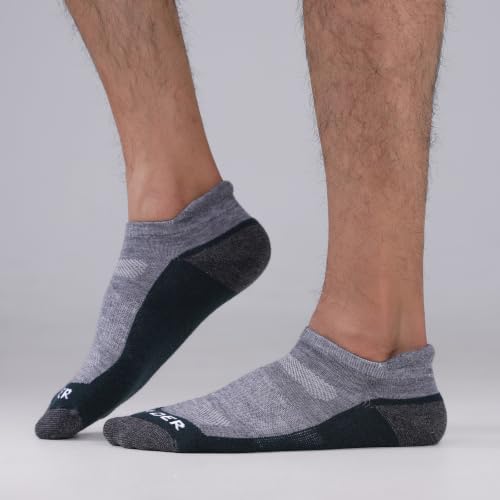 Large Dark Green Merino Wool Ankle Running Hiking Socks - 3 Pairs Lightweight No Show