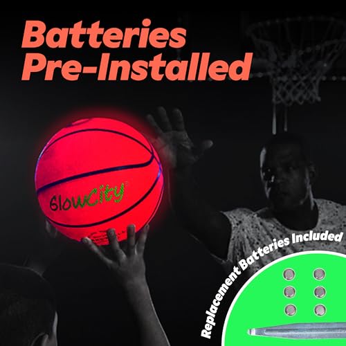 GlowCity Glow in The Dark Basketball - Size 7, 29.5 Inch LED Light Up Ball for Night Outdoor Play