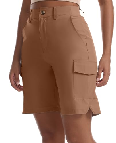 Women's Lightweight Cargo Shorts - Quick Dry Hiking Workwear Large Mocha