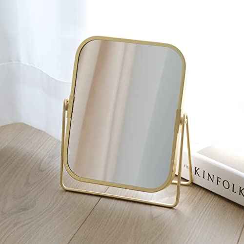 LONGSHENG - SINCE 2001 - Gold Tabletop Makeup Mirror Double Side Square Vanity Mirror Desk Mirror for Home Bathrom