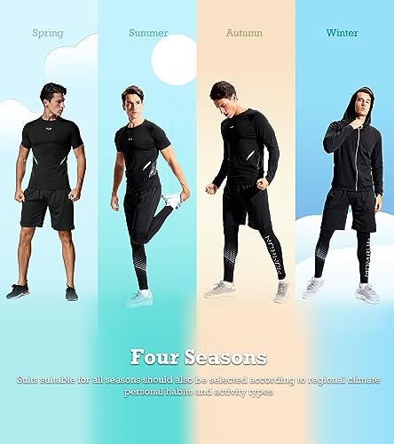 Men's Workout Sets with Compression Shirt, Pants, Hoodie & Jacket - Large / E