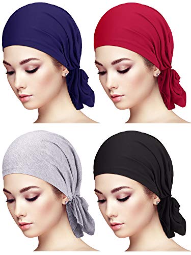Women's Slip-On Pre-Tied Head Scarves - 4 Pack, Versatile Color