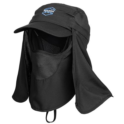Tough Headwear Fishing Cap with Face Mask & Neck Flap - Black - Sun Protection UPF 50