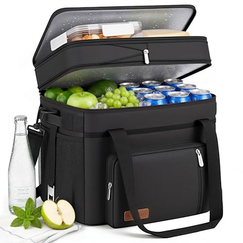 MIYCOO Expandable Double Deck Cooler Bag - 60 Can Leakproof Portable Cooler, Black 30L