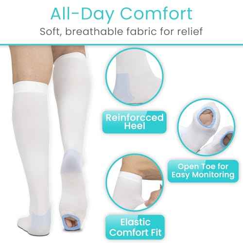 Vive Anti Embolism Compression Stockings for Women & Men - 15-20 mmHg Knee High TED Hose Socks for Post-Surgery, Pregnancy, Varicose Veins, Swelling, Soreness, Support & Travel (White)