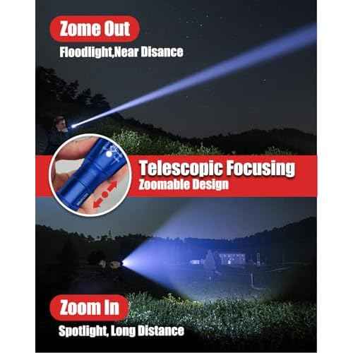 Victoper LED Flashlight 2 Pack Blue, Bright High Lumens Tactical Flashlights High Lumens with 5 Modes, Waterproof Zoomable Flash Light for Outdoor, Gifts for Father's Day Camping Essentials Gear