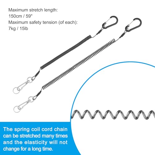 Black Retractable Spring Coil Strap 6-Inch Safety Lanyard with Aluminum Clip