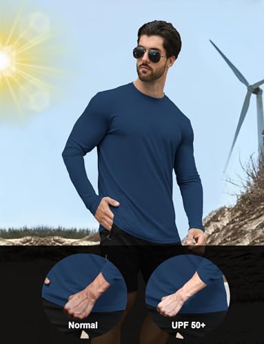 Men's UPF 50+ Quick-Dry Long Sleeve Rash Guard Shirt - Black & Navy Blue, X-Large