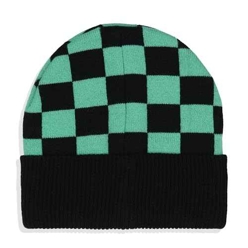 Demon Slayer Adult Tanjiro Embroidered Patch Knit Cuff Beanie Cap Hat for Men and Women Multicolored
