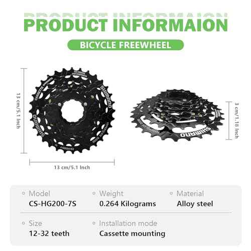 Bike Cassette 7 Speed CS-HG200 Bike Sprocket 12-32T Black for Mountain Bike Folding Bike