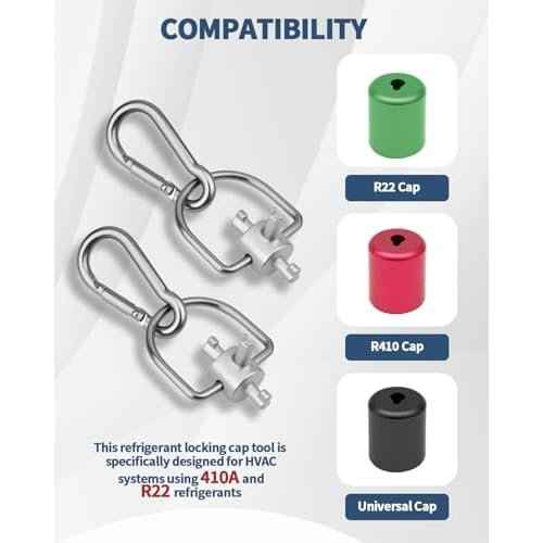 2 Pack HVAC Tools Locking Cap Key for R410A R22 Refrigerant, 3-in-1 Valve Core Removal Tool, Multi-Function HVAC Refrigerant Service Key for AC; Equipment Repair, Tamper-Resistant