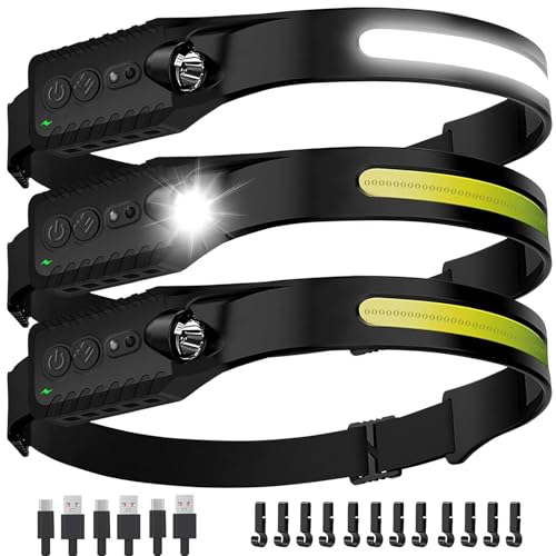 Rechargeable LED Headlamp 3-Pack with Wide Beam & 400 Lumen - Black