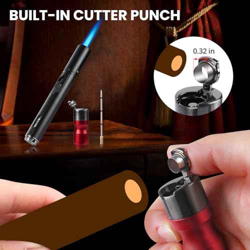 SOMGEM Butane Torch Lighter, 5 in 1 Jet Flame Lighters Set with Built-in Cutter Punch, Holder Function, Draw Tool and Twin Nubber, Pen Shaped Windproof Gas Lighter Accessories kit, Mens Gifts