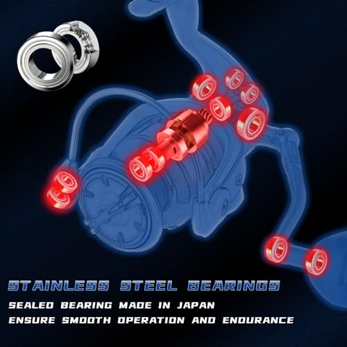 Saltwater Spinning Reel 13+1BB Carbon Drag Waterproof Aluminum Spool - Silver & Blue 6000