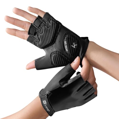 KEEP Black Large Breathable Workout Gloves for Men & Women - Non-Slip Gym Gloves for Weight Lifting & Fitness
