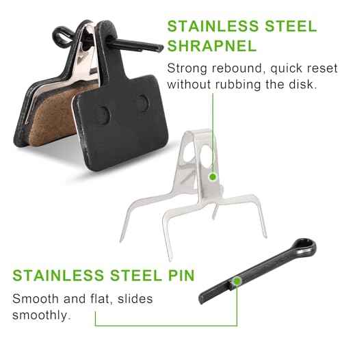 RUTU 4 Pairs Metal Premium Ebike Brake Pads, Noise Free Disc Brake Pads with Installation Tools Compatible with E Bike Brake Pads MT200 M355 M446 M315 M365 MTB Bike