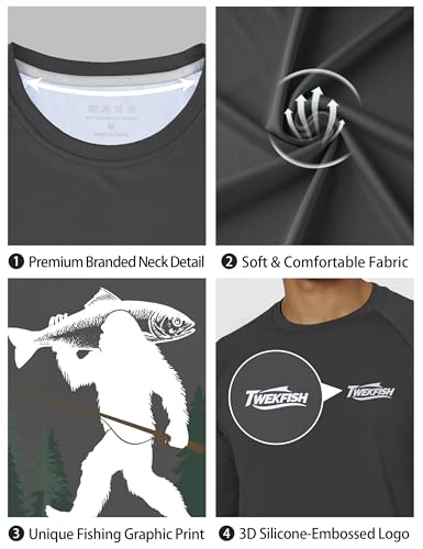Men's UPF 50+ UV Sun Protection Fishing Shirt Long Sleeve Rash Guard - Dark Gray, Large
