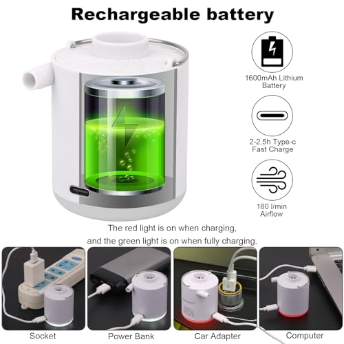 Mini Portable Air Pump with Lantern & 6 Nozzles for Inflatable Pool Floats Air Mattress