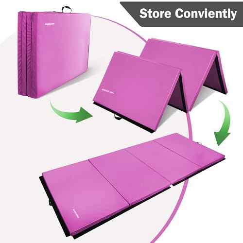 Fitvids Folding Exercise Gymnastics Mat, 4'x8'x2" Gym Workout Mat with Carrying Handles 4-Fold High-Density Anti-Tear Portable Fitness Aerobics Mat for Home Gym Yoga Pilates Tumbling MMA Core Training
