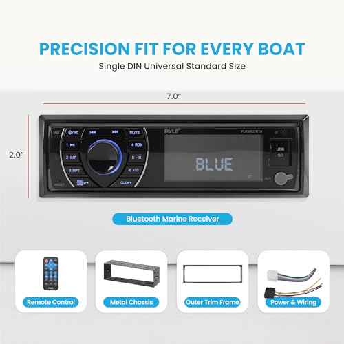 Pyle 300W Bluetooth Marine Stereo Receiver - Single DIN In-Dash AM/FM Radio with USB/SD - AUX - MP3 - Built-in Mic - EQ - Wireless Music Streaming - Remote - 12V - PLMRM29BT
