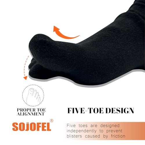 Men Women Cotton Toe Socks 5 Pairs - Athletic Five Finger Socks Black 6-12