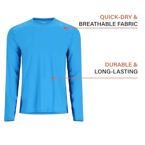 Simms SolarFlex Crewneck Long Sleeve Fishing Shirt for Men: UPF 50+ Sun Protection, Quick-Dry, Odor-Resistant (Seaport/Bright Blue, X-Large)