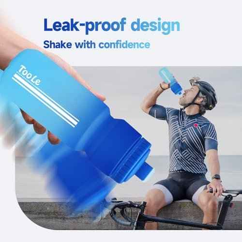 24oz Bike Water Bottle, Squeeze Water Bottle Leakproof BPA Free with Capacity Scale w/Pull Top Lid, Reusable, for Bicycle, Gym,Camping, Hiking 2 Pack