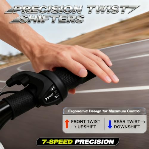 Taicle Seven Speed Gear Shifter, Bicycle 7 Speed Bike Gear Shifter Revoshift Right Twist Grip Shift Lever for Mountain City Hybrid Commuter Kids' Bikes and Tricycle (SG25-7 Speed Shifter)