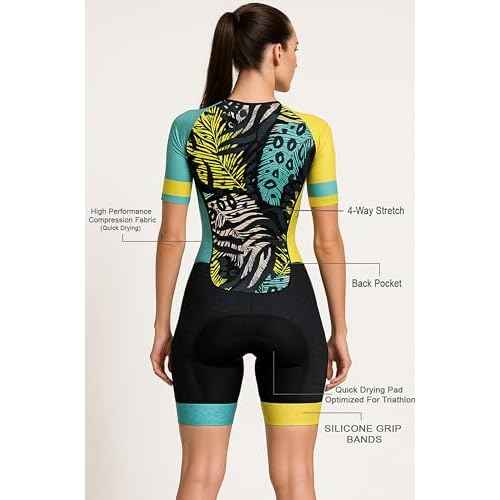 WIXEN PRO Women Triathlon Suit Sleeve Trisuit Aerodynamic Swim Bike Run Suit Back Pocket