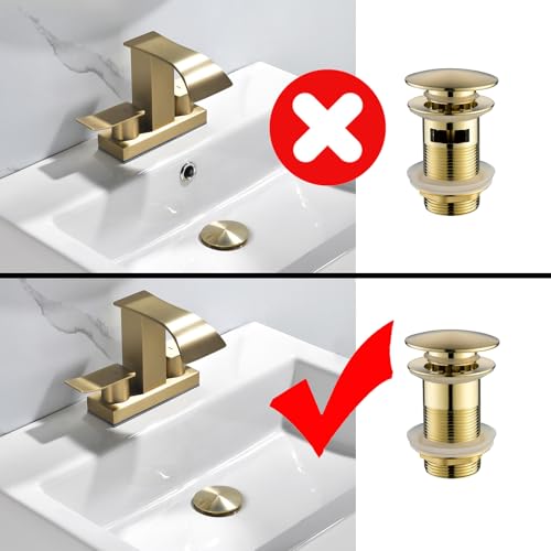 Brushed Gold 1-1/4 Thickened Brass P Trap Set No Overflow - Bathroom Sink Plumbing