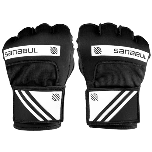 Sanabul Gel Boxing Hand Wraps for Men & Women Large-X-Large Black/White - Muay Thai MMA Kickboxing Wrist Protection