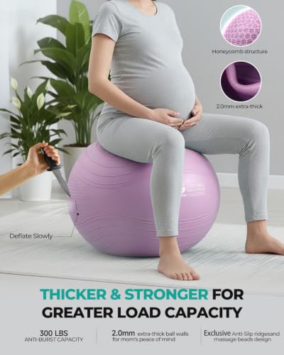 Gruper Yoga Ball Extra Thick Exercise Ball for Workout Pregnancy Stability Lavender 22in
