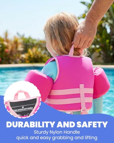 Toddler Swim Vest with Removable Buoyancy Blocks - Pink Sea Animals, Size S (Chest Up to 19.7 in)