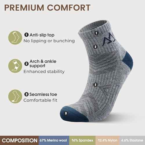innotree Merino Wool Hiking Socks for Men & Women Quarter Ankle Compression Thick Cushion Breathable Anti Odor Socks, 5 Pairs