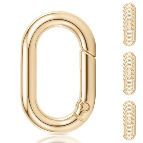 Gold Oval Carabiner Keychain Rings Pack of 20 - Spring-Loaded Metal Clips