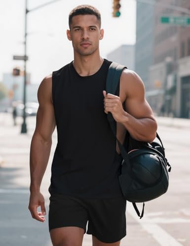 Men's Sleeveless Workout Tank Top - Muscle Fit, Quick Dry, Open Cut, Large Black