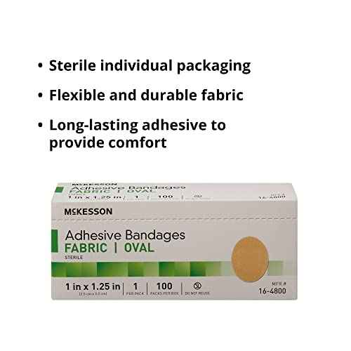 McKesson Adhesive Bandages, Sterile, Fabric Oval, 1 in x 1 1/4 in, 100 Count, 24 Packs, 2400 Total