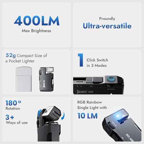 WUBEN G5 Rechargeable EDC Flashlight, 400 Lumens Dual Light Sources Mini Flashlight with RGB Light, Portable Flat Pocket Flashlights, Magnetic Keychain Flashlight for Outdoor Home Emergencies (Black)
