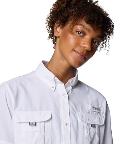 Columbia Women's PFG Bahama II Short Sleeve Fishing Shirt Large White - Sun-Blocking, Quick-Dry Outdoor Top